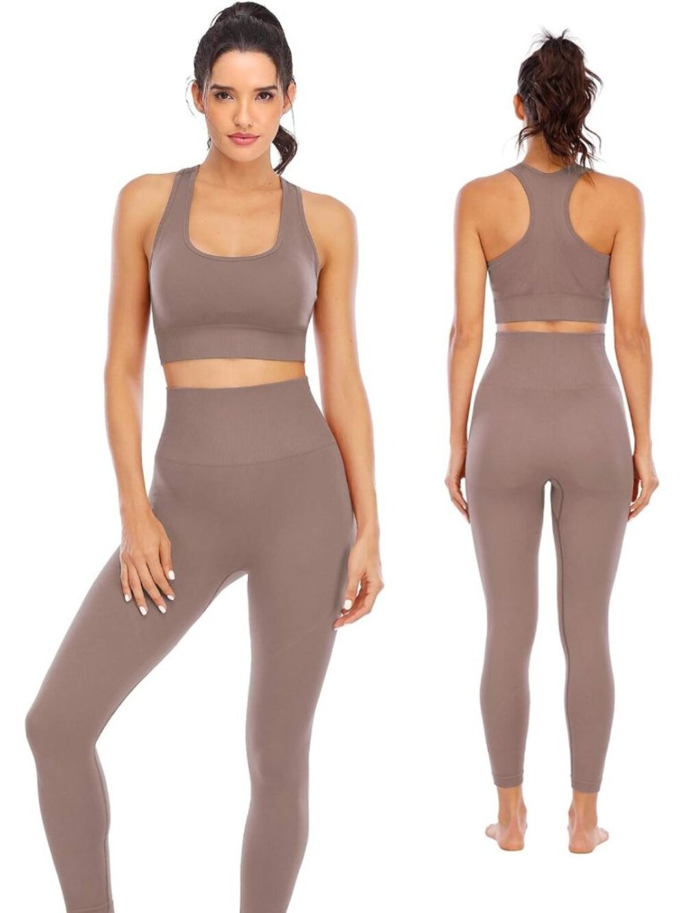 High Waisted Seamless Leggings & Padded Sports Bra Set - Women's 2 Piece Workout